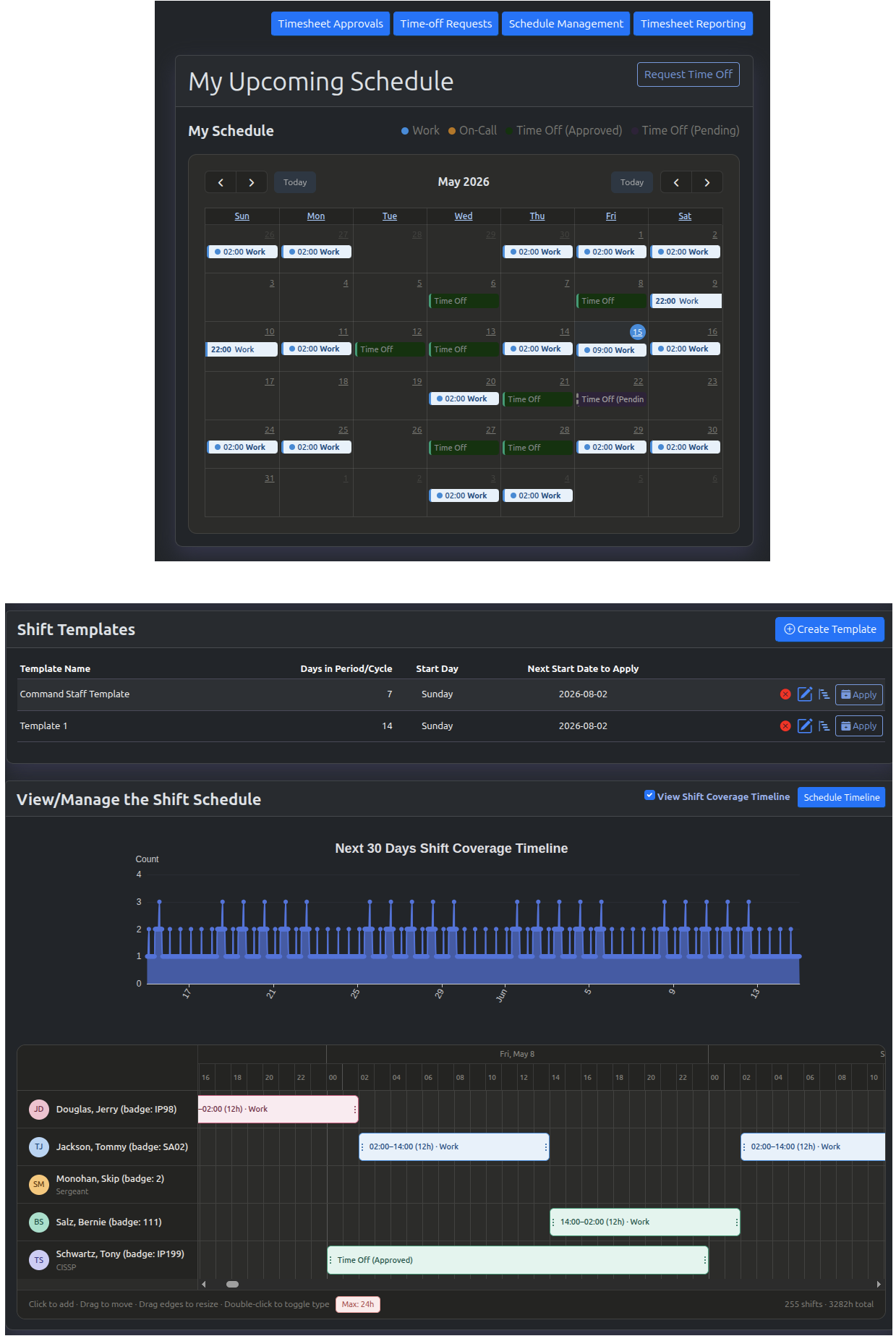Police DART officer shift scheduling interface